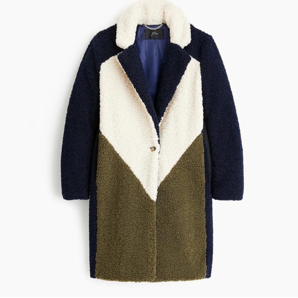 J Crew Color Block Shearling Coat